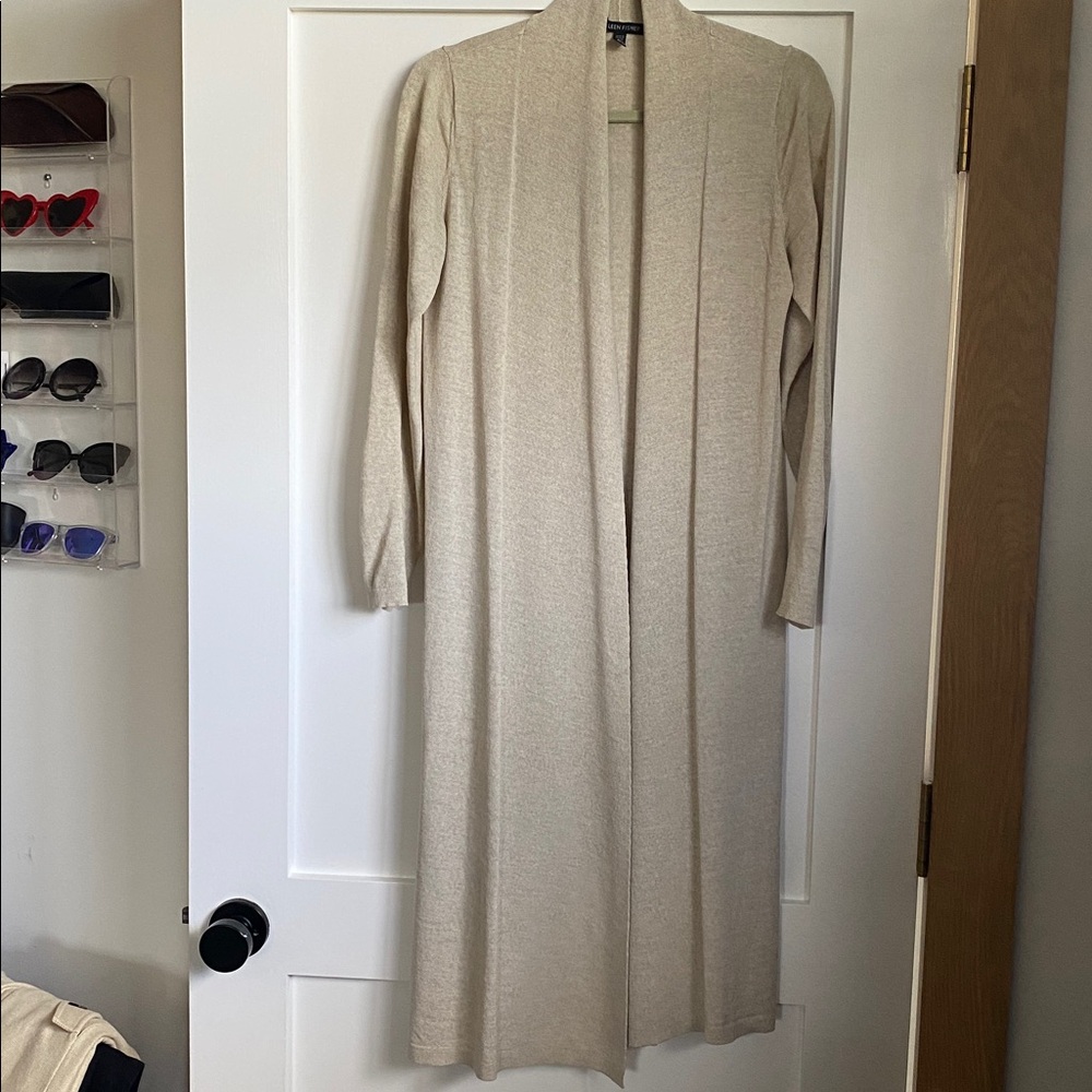 Eileen Fisher Washable Wool Crepe Kimono Long Cream Duster Cardigan - Picture 4 of 6